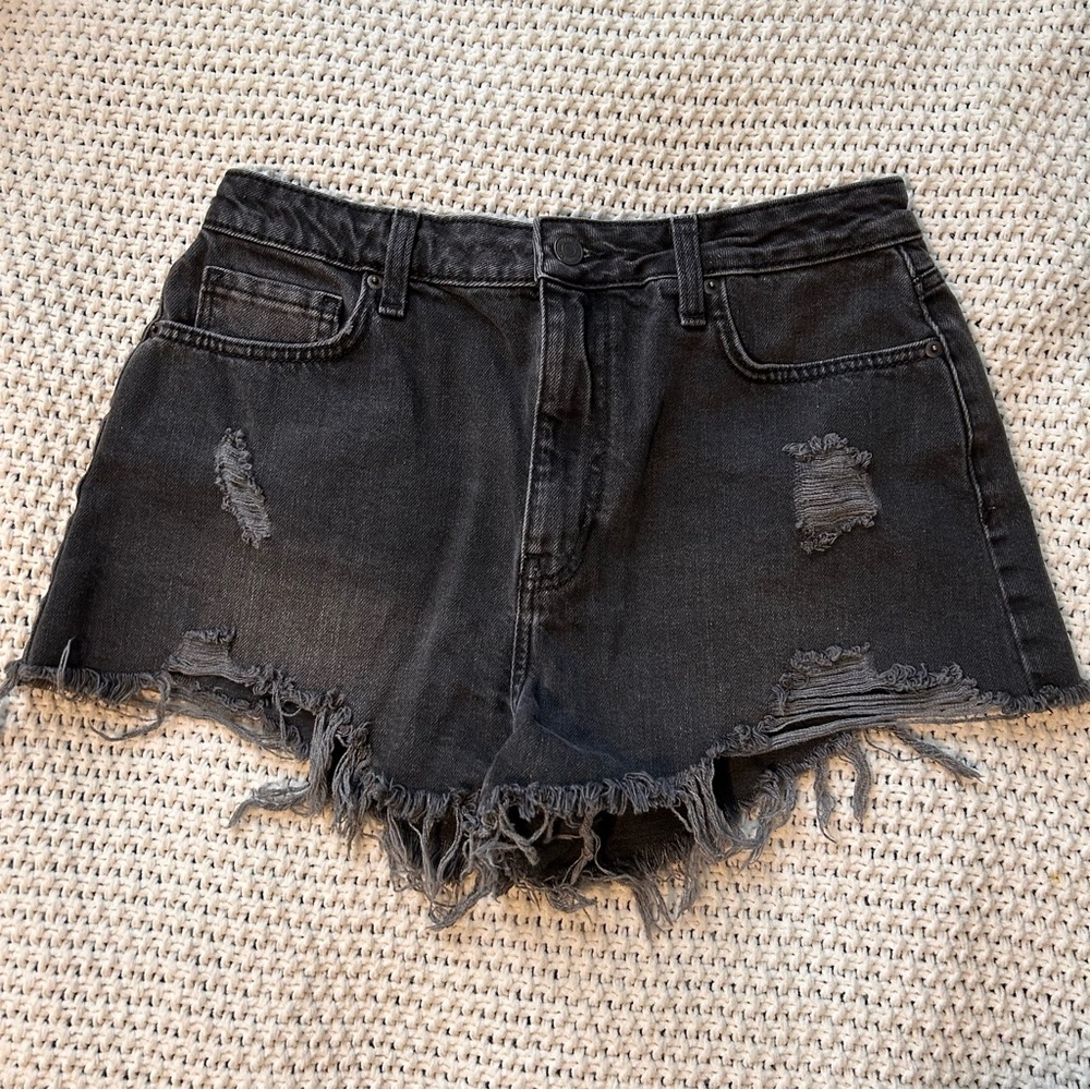 Forever 21 Jean Shorts, Black Denim, Distressed